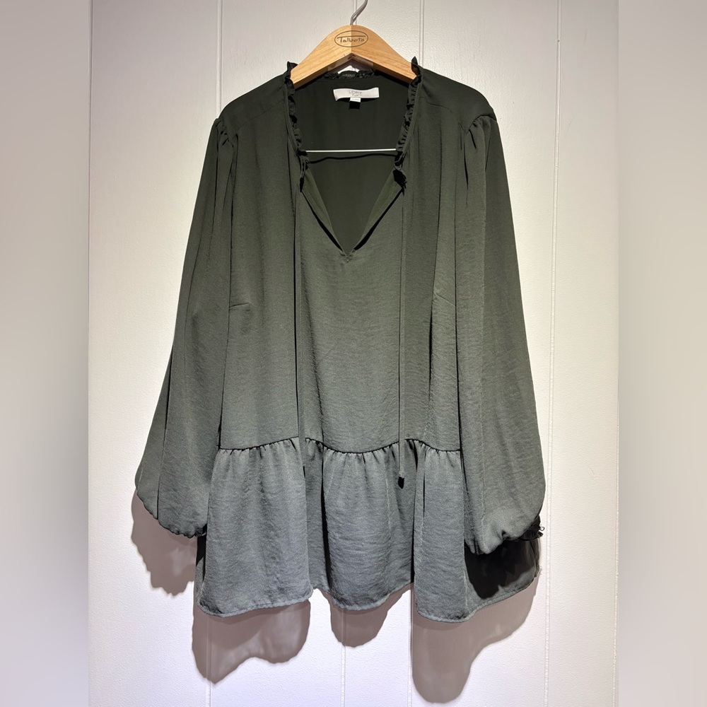 Loft olive tiered peasant blouse top shirt XXL 20